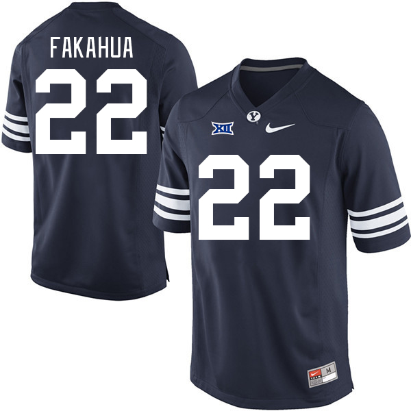 BYU Cougars #22 Mason Fakahua Big 12 Conference College Football Jerseys Stitched Sale-Navy